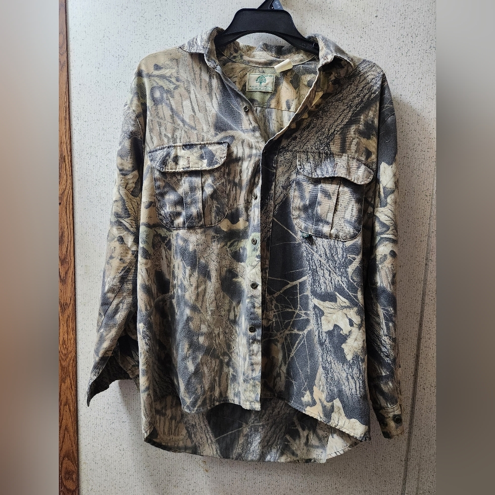 Vintage Mossy Oak Camo ButtonUp Shirt Hunting Large Longsleeve Made In USA Clean